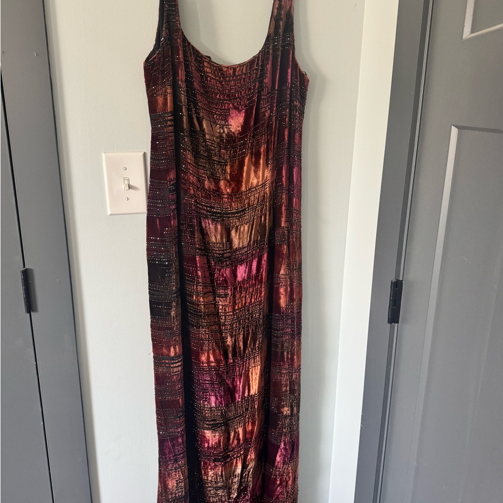 Elegant Vintage Beaded Velvet Maxi Dress